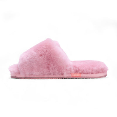 Women's Sheepskin Slippers Pink Warm Winter Fur Sliders - Nordic