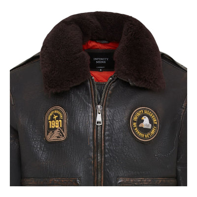 Men's Leather Bomber Sheepskin Collar G-1 Aviator Jacket - Linear