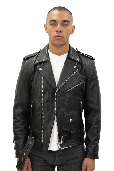 Mens Fringe Hide Leather Biker Jacket- Tokyo