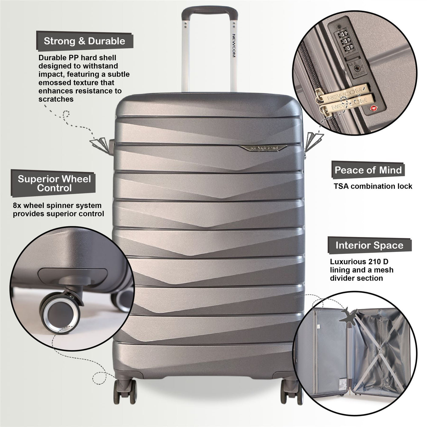 Hard Shell Cabin 36 x 22.5 x 56 cm PP Luggage Suitcase Suitable for Easyjet, Ryanair