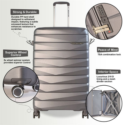 Hard Shell Cabin 36 x 22.5 x 56 cm PP Luggage Suitcase Suitable for Easyjet, Ryanair
