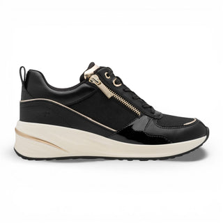 Tamaris Women’s Black Gold Platform Trainers Sneaker Zip Lace-Up Running Shoes