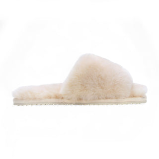 Women's Sheepskin Slippers Beige Warm Winter Fur Sliders - Nordic