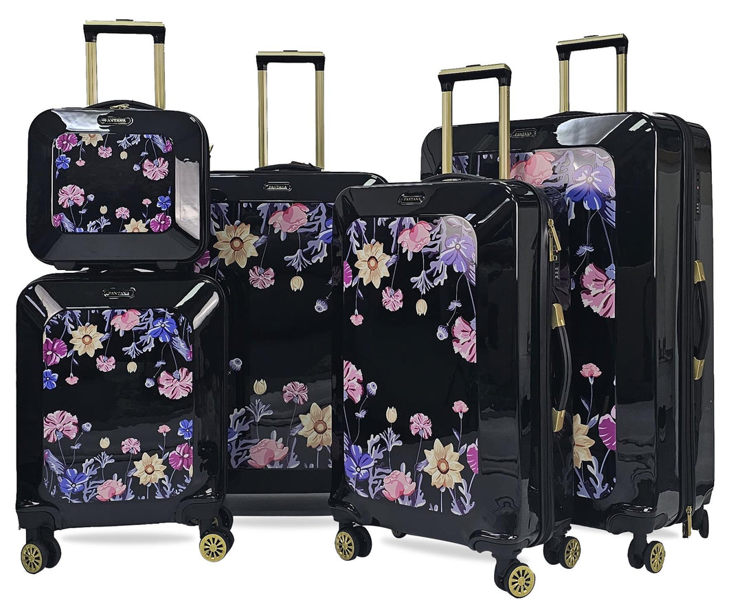 Hard Shell Flower Print Suitcase Luggage Set Infinity Leather