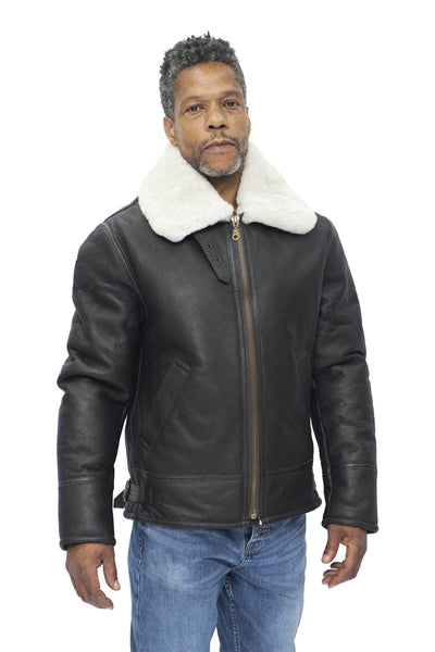 Mens B3 WW2 Leather Sheepskin Aviator Flying Jacket-Hartland