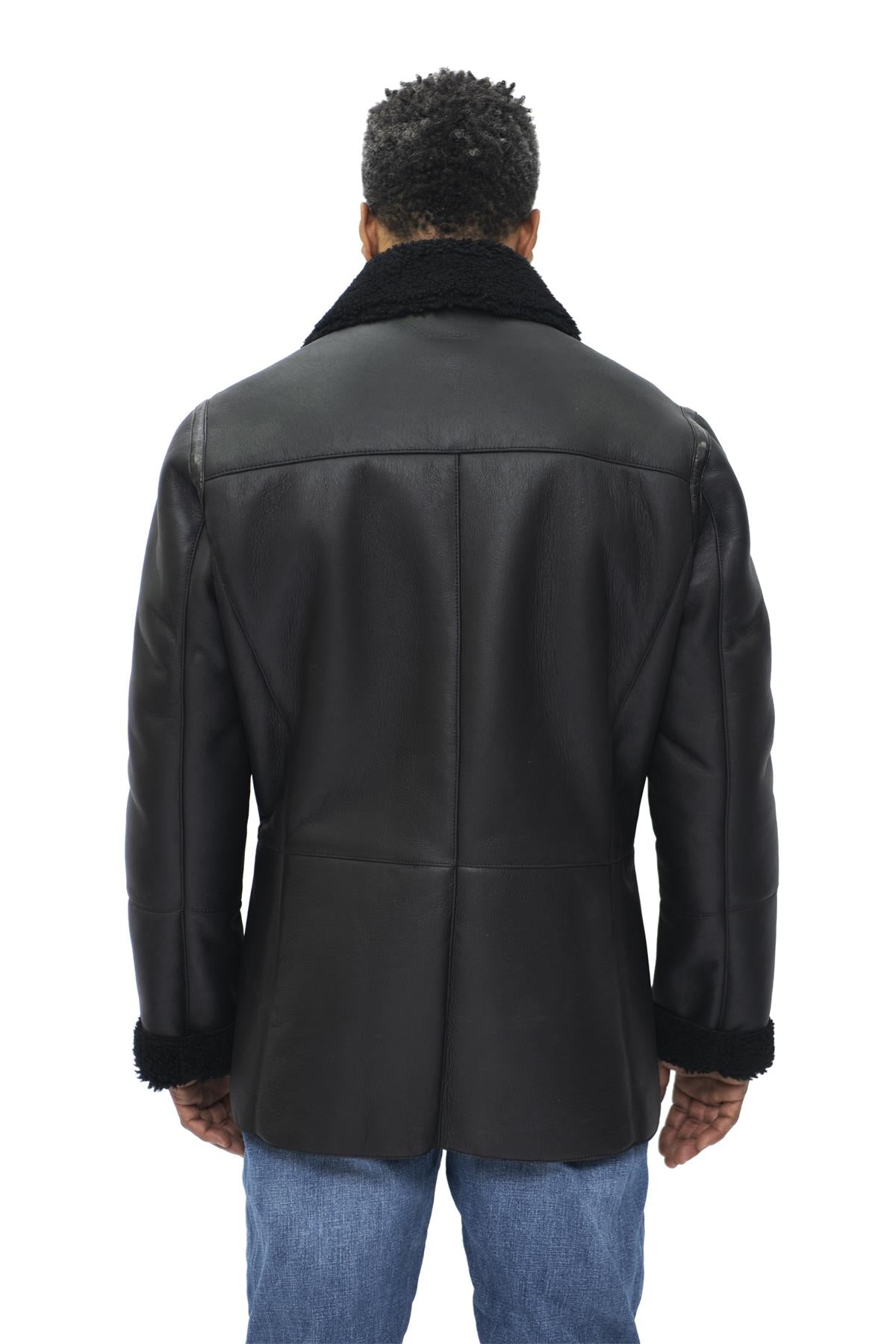 Mens Double Breasted Shearling Sheepskin Pea Coat-Kington