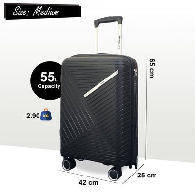 Robust PP Hard Shell Black 8 Wheels Luggage Travel Holiday Cabin Suitcase Set