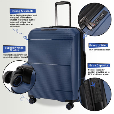 Expandable Hard Shell PP 8 Wheel Luggage Travel Cabin Holiday Bags Suitcase Set