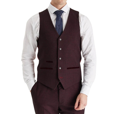 Men's Wine Suit Waistcoat Prince Of Wales Formal Waistcoat