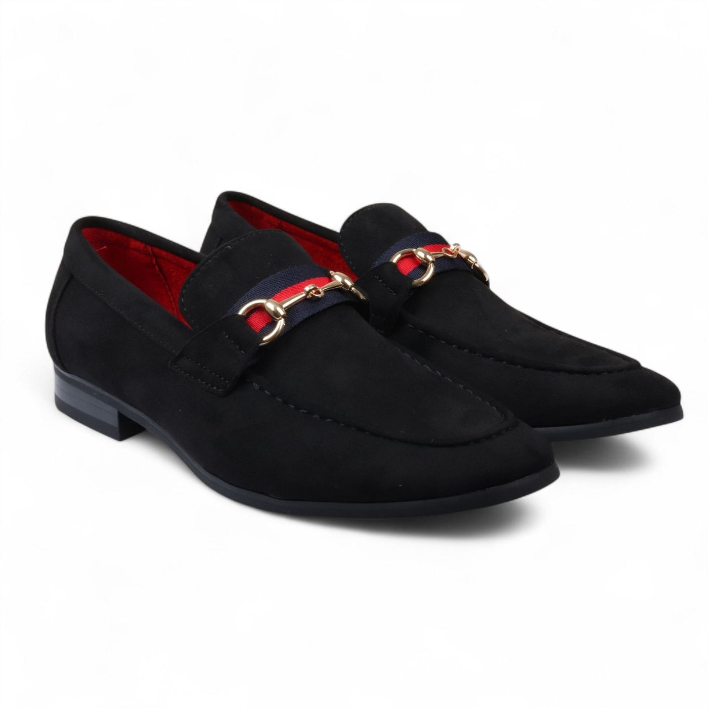 Men's Suede Loafers with Gold Buckle Slip-On Dress Shoes