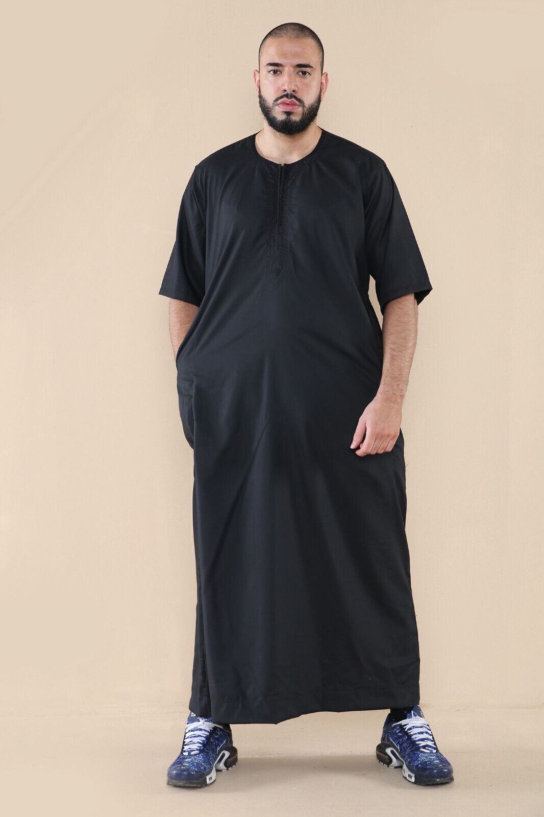 Mens Thobe Jubba Islamic Arab Moroccan Saudi Zipped Kaftan Arab Robe