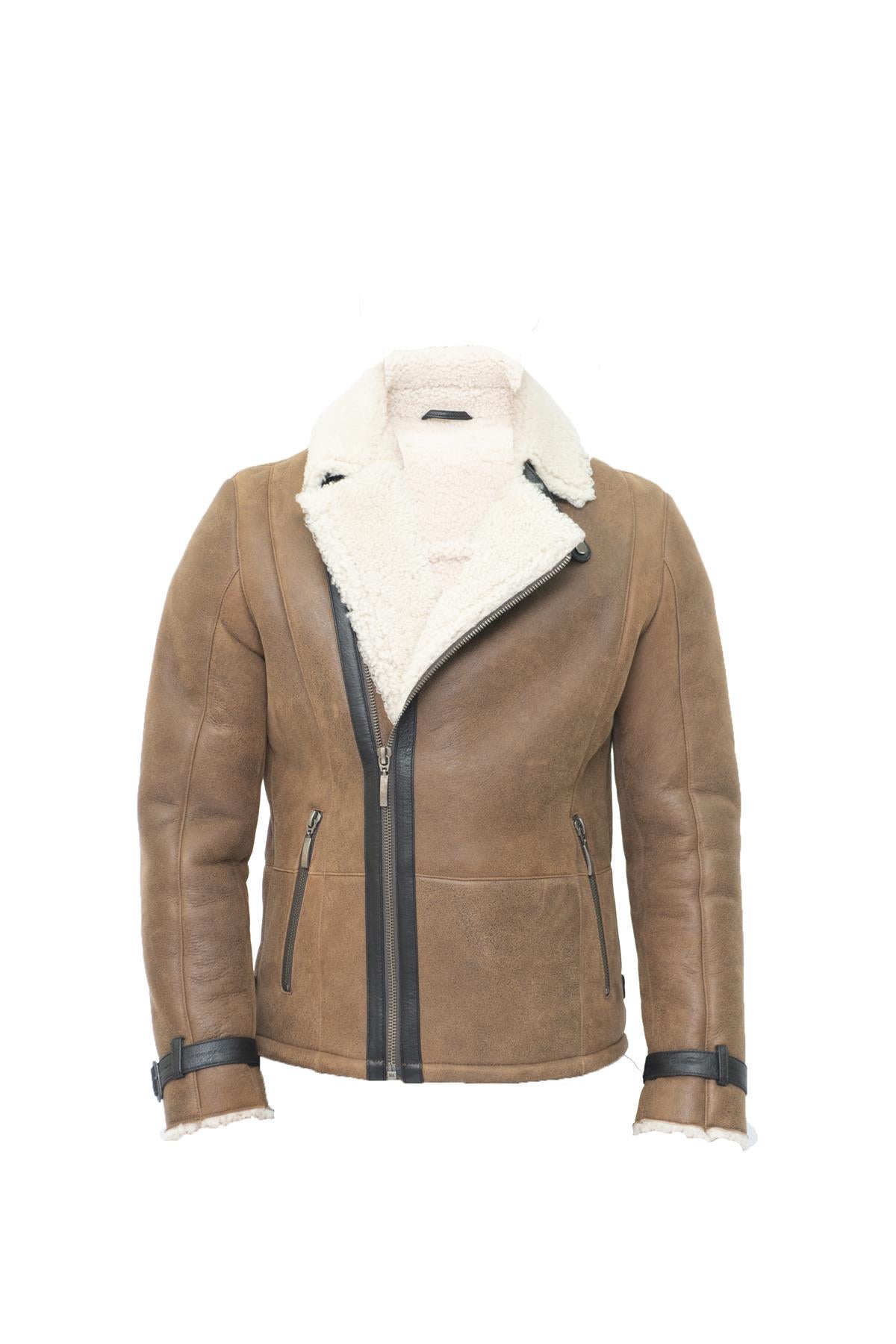 Mens Double Breasted Sheepskin Leather Biker Jacket-Heathfield