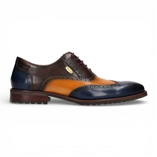 Lorenzo Conti Men's Blue Brown Leather Brogue Oxford DressShoes - Antonin 01