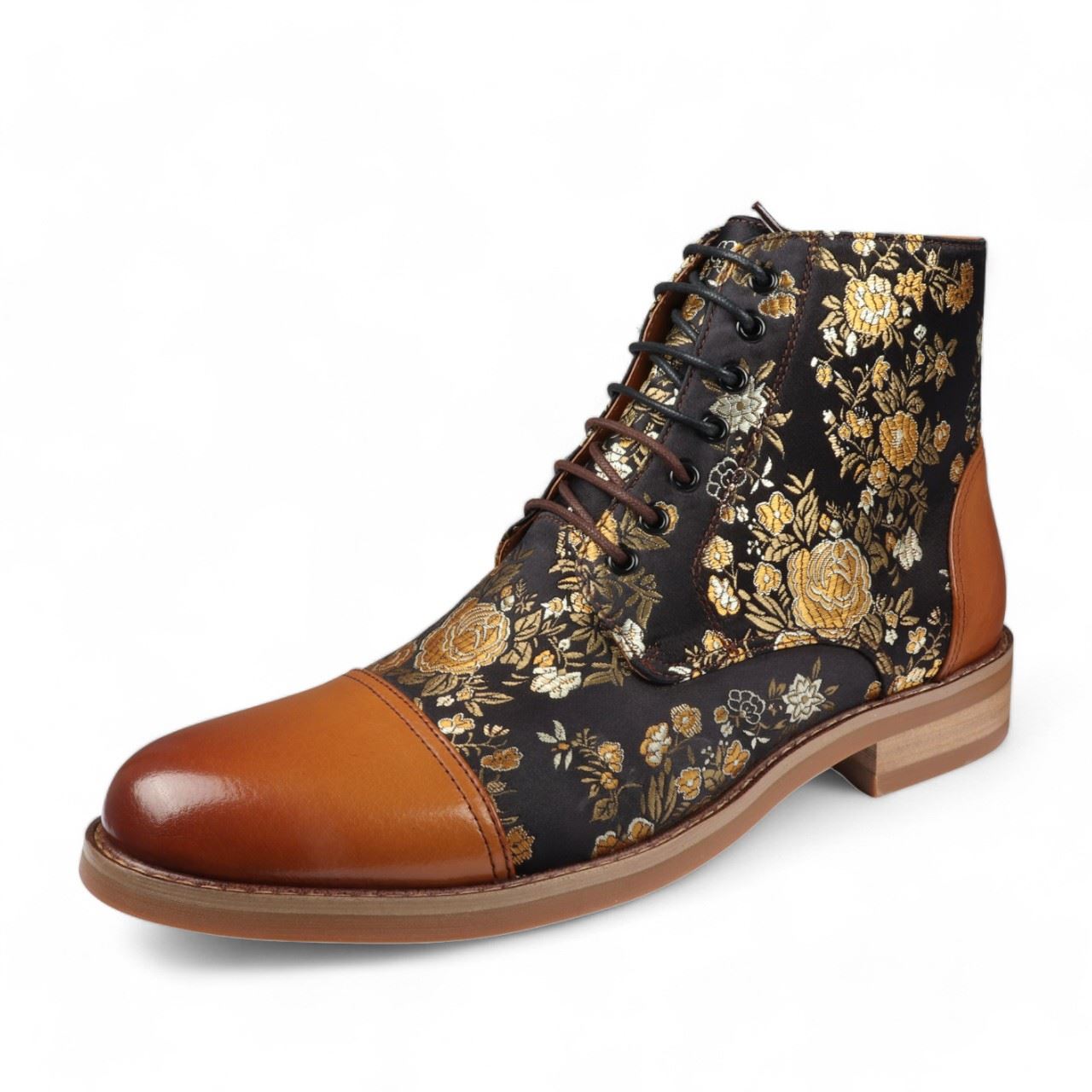 Justin Reess Men's Floral Leather Oxford Ankle Boots - Adam