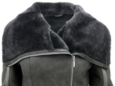 Womens Merino Sheepskin Aviator Leather Jacket-Asmara