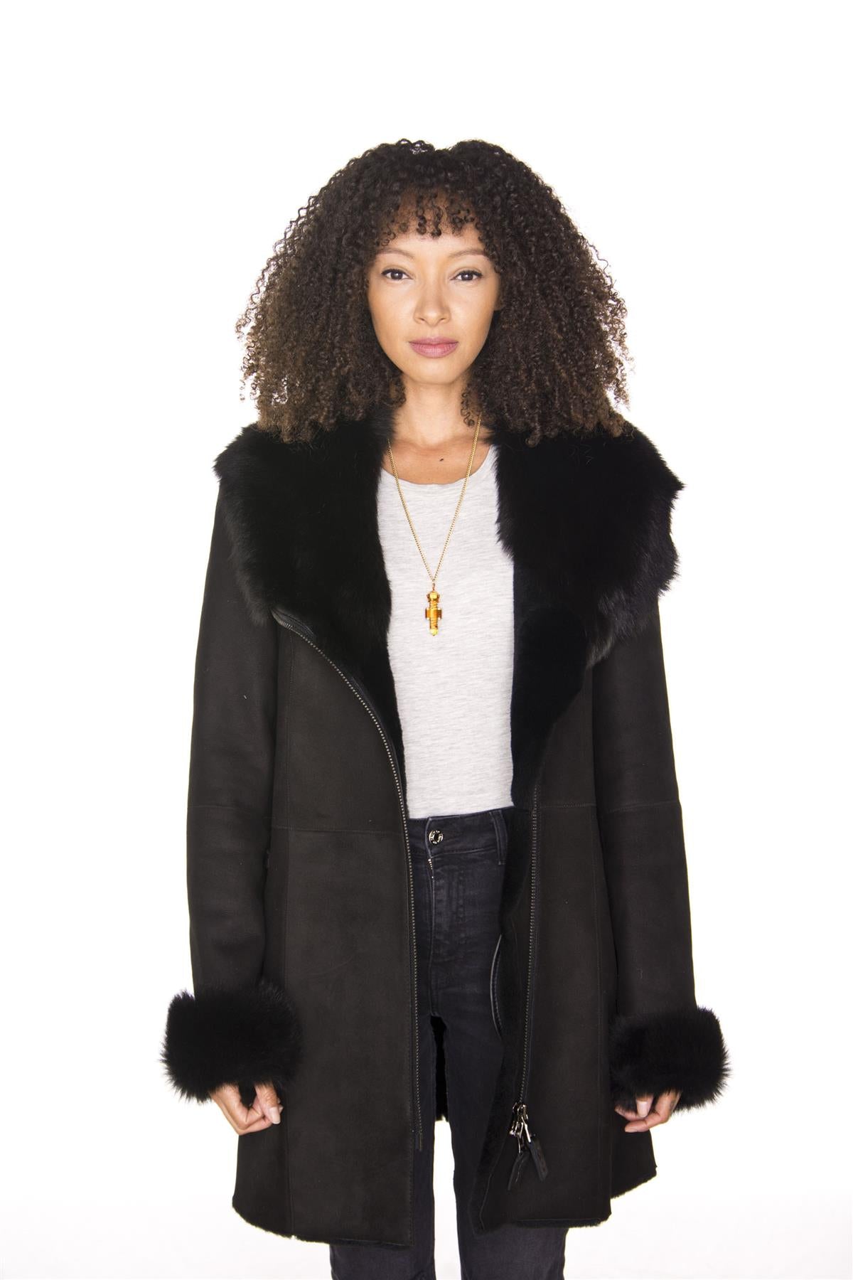 Ladies Suede Merino Sheepskin Coat-Samara