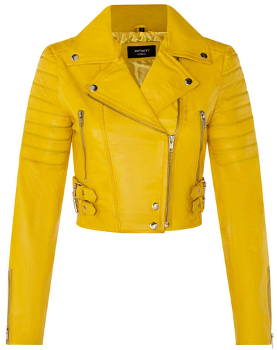 Giacca da motociclista in pelle corta Brando da donna - Damasco
