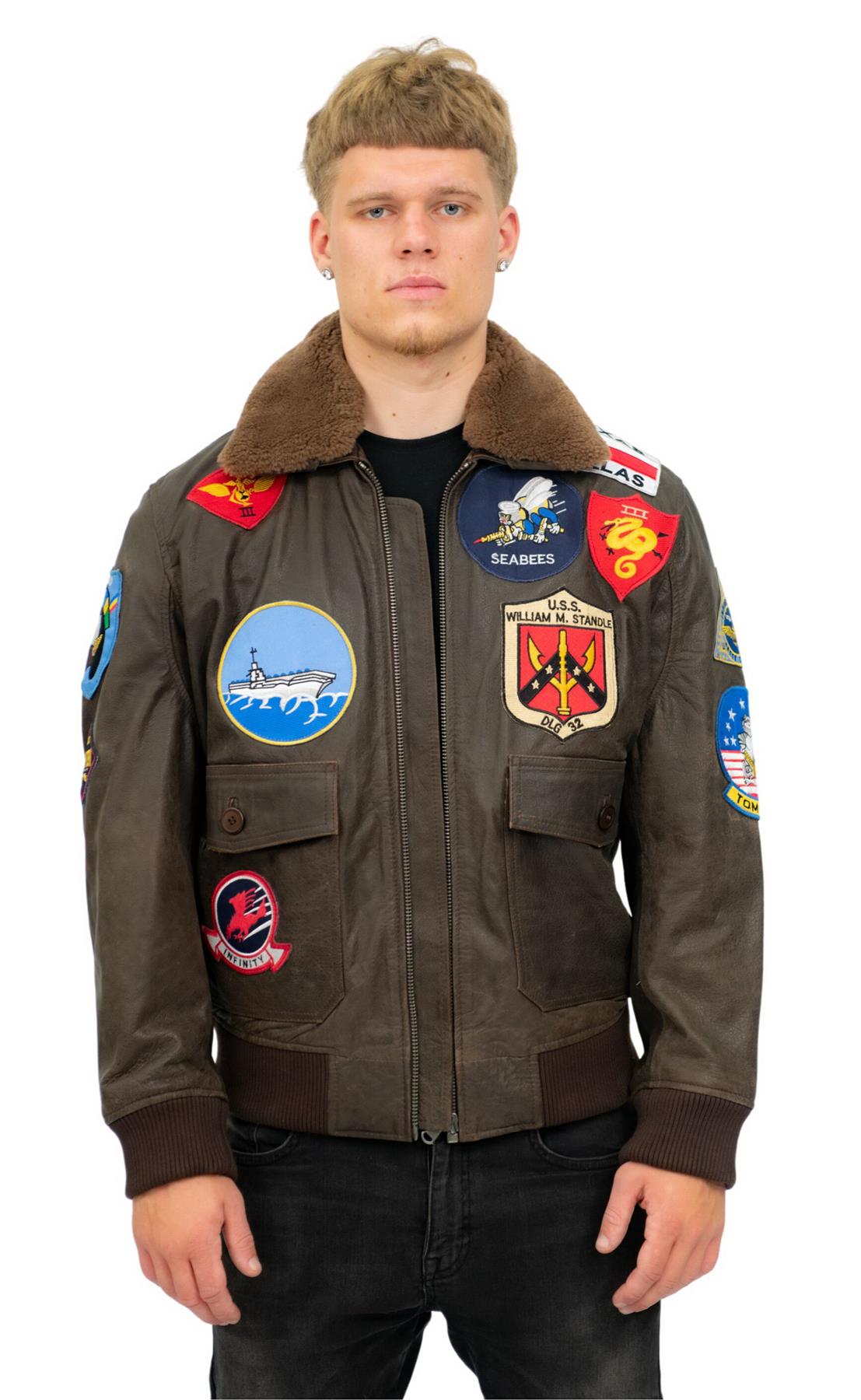 Mens Top Gun A2 Leather Bomber Jacket-San Diego