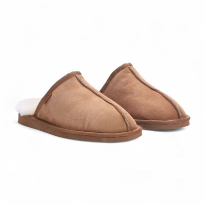Men's Genuine Sheepskin Chestnut Suede Mule Winter Warm Non-Slip - Highland