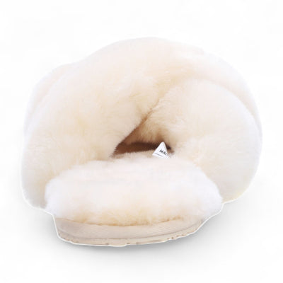 Women's Sheepskin Slippers Beige Warm Winter Fur Crossover - Snowbelle