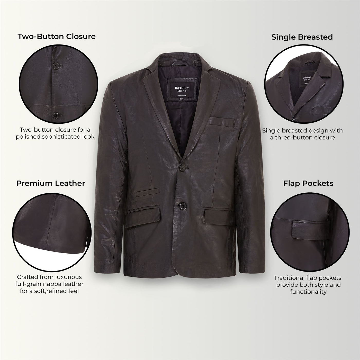 Mens Slim Leather Italian Blazer Jacket-Somero