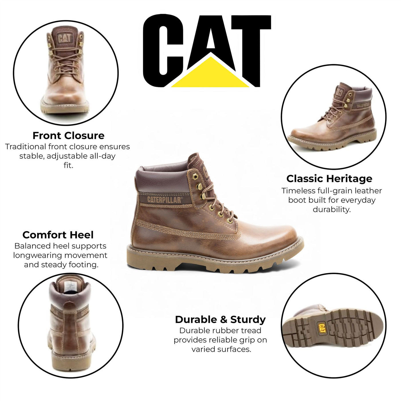 CAT (Caterpillar) Colorado 2.0 Fossil Brown Leather Hiking Ankle Boots