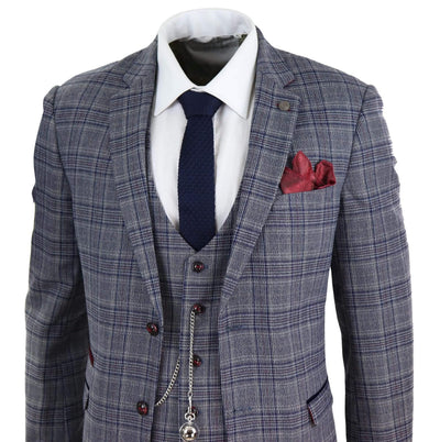 Mens 3 Piece Grey Herringbone Tweed Check Suit