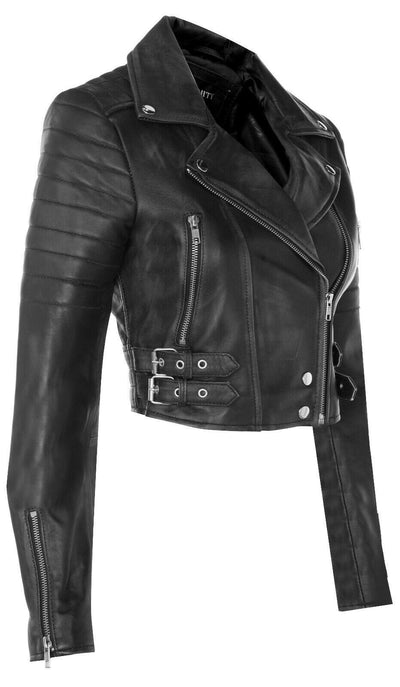 Giacca da motociclista in pelle corta Brando da donna - Damasco