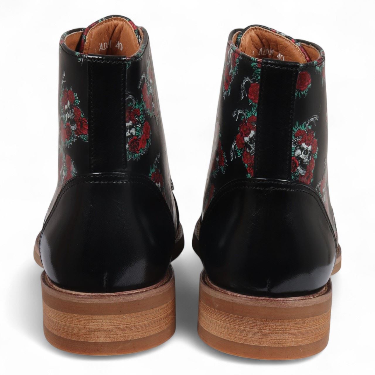 Justin Reess Men's Black Floral Leather Oxford Ankle Boots - Adam Skull
