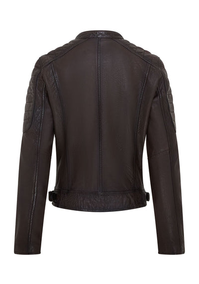 Womens Retro Quilted Leather Biker Jacket - Horten