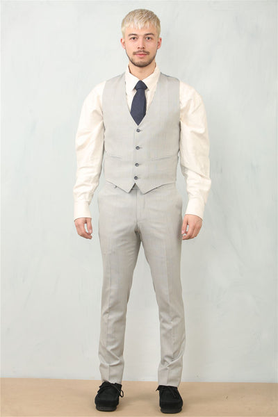 Men's 3 Piece Prince Of Wales Grey Suit Workwear