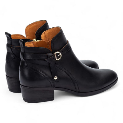 Pikolinos Women’s Black Leather Ankle Bootie Zip Heel Boots - Daroca