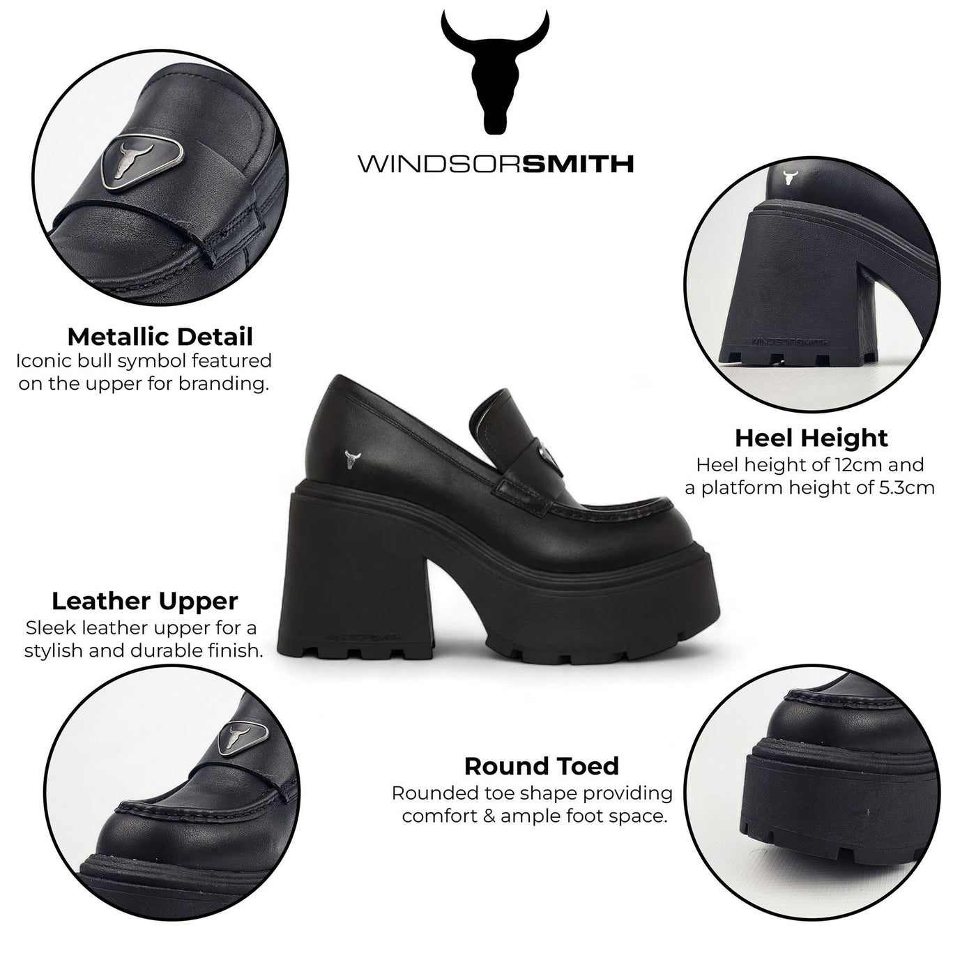 Windsorsmith Black Leather Platform Shoes - Spolied