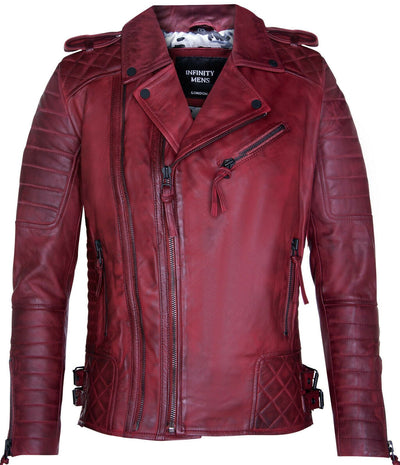 Mens Slim-Fit Double Zip Brando Leather Biker Jacket-Cairo