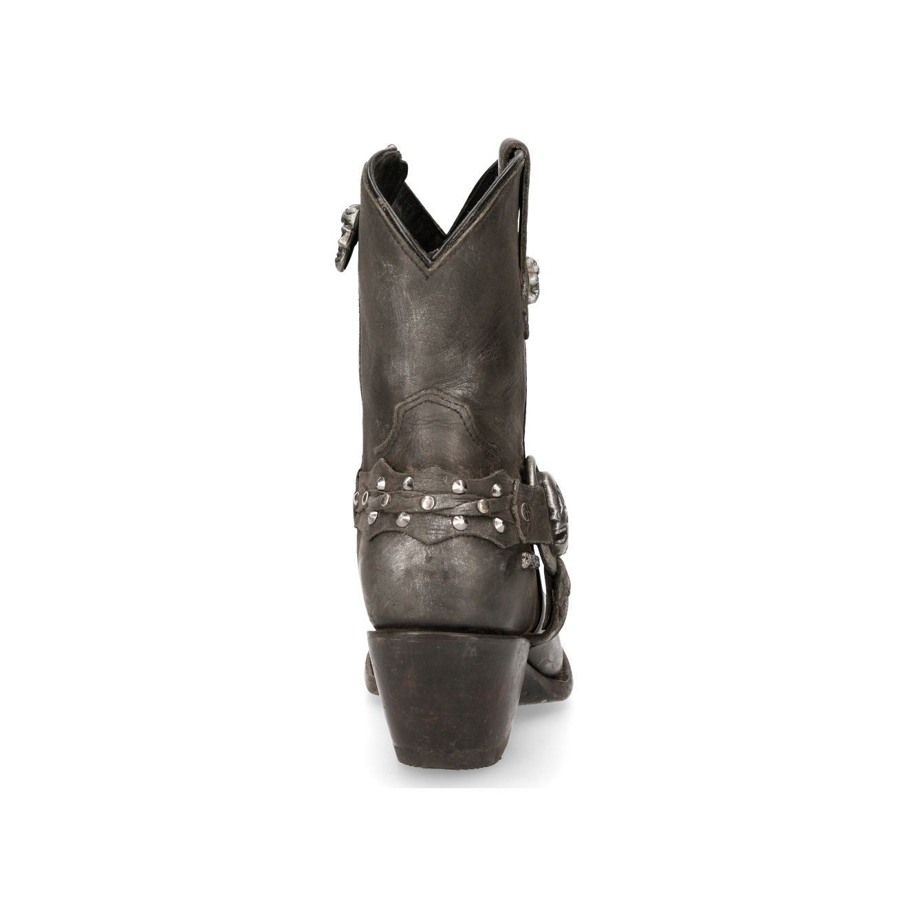 New Rock Black Leather Pointed Cowboy Boots- WSTM005-S1