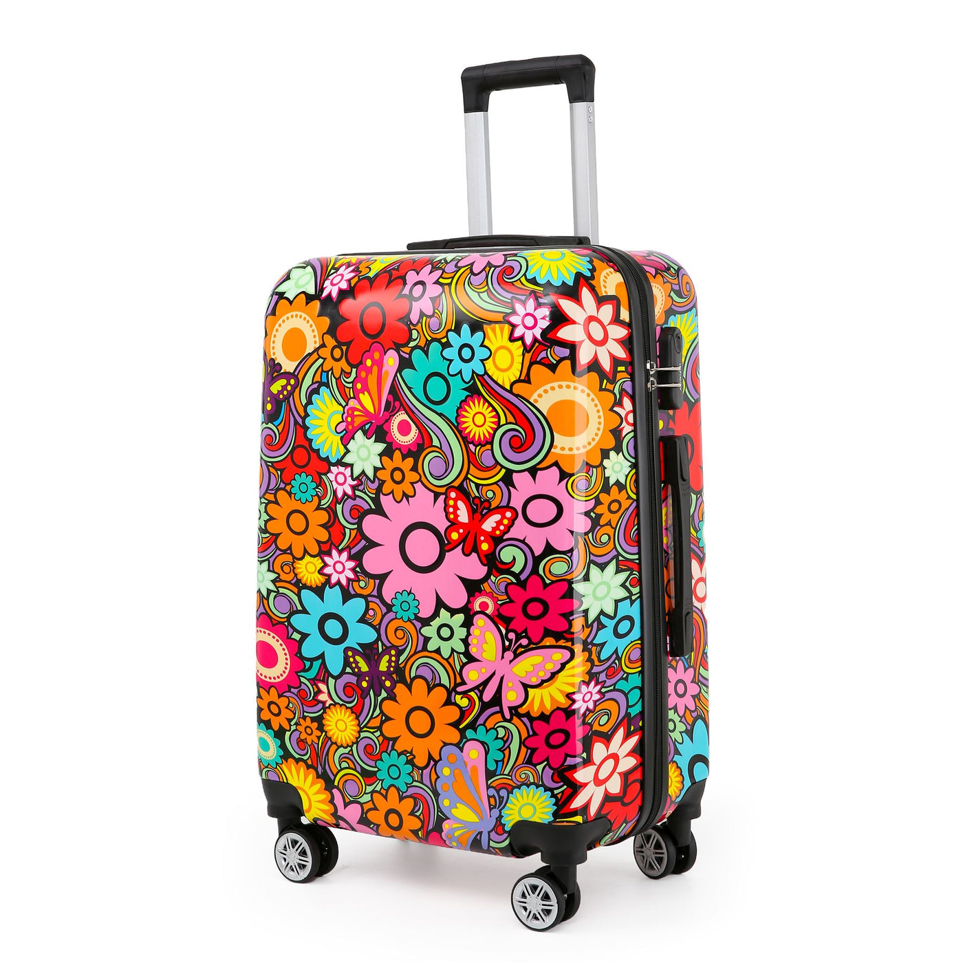 Hardside Shell Suitcase Set Flower Print Luggage Lightweight Cabin Travel Bag