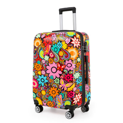 Hardside Shell Suitcase Set Flower Print Luggage Lightweight Cabin Travel Bag
