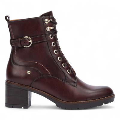 Pikolinos Women’s Caoba Brown Leather Mid-Heel Combat Ankle Boots - Llanes