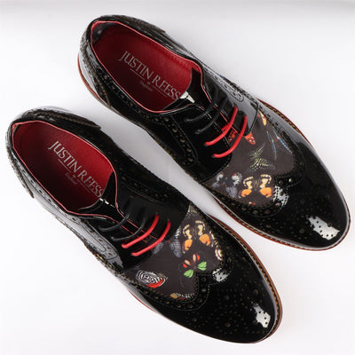 Justin Reess Men's Butterfly Print Patent Leather Shoes - Julius