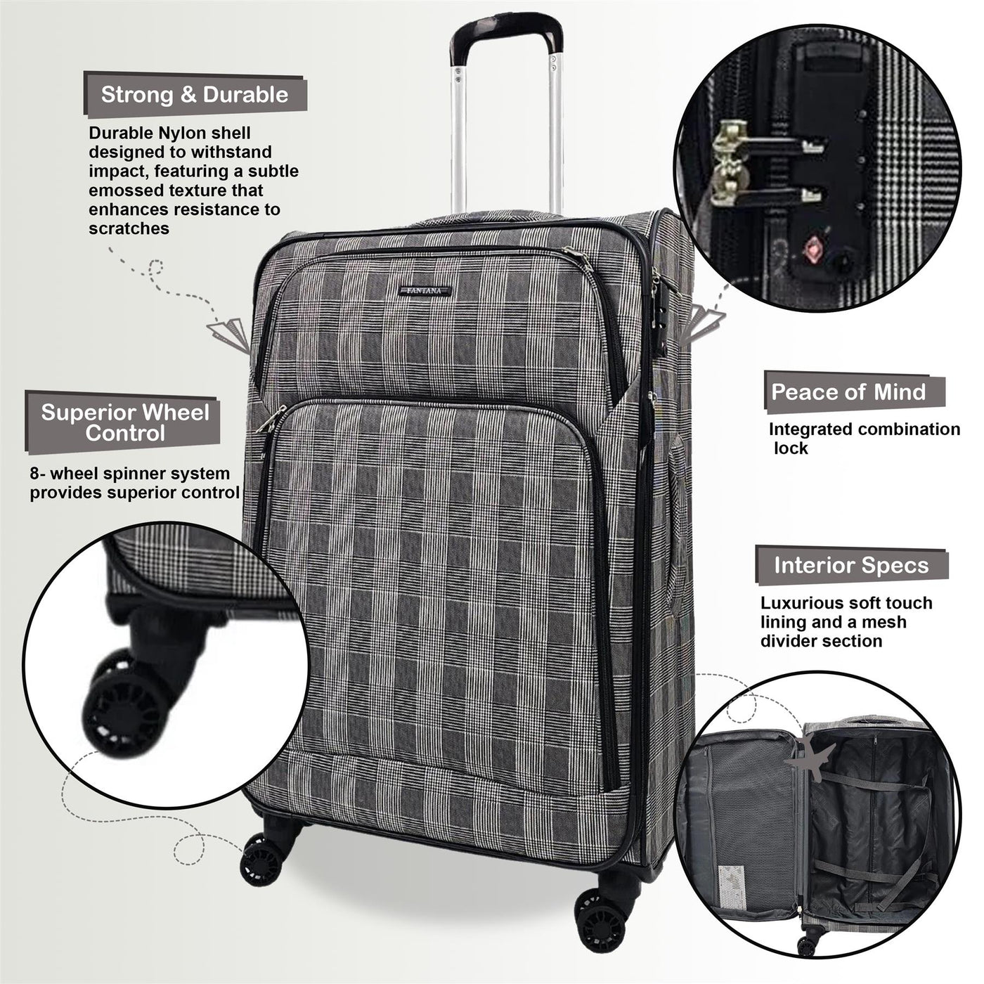 Lightweight Print Suitcases 8 Wheel Luggage Travel Soft Bags Set