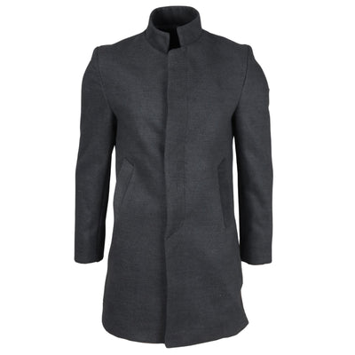 Men's Grey Stand Collar Wool Blend Overcoat