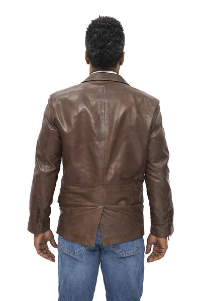 Mens Slim 2 Button Leather Blazer Jacket-London
