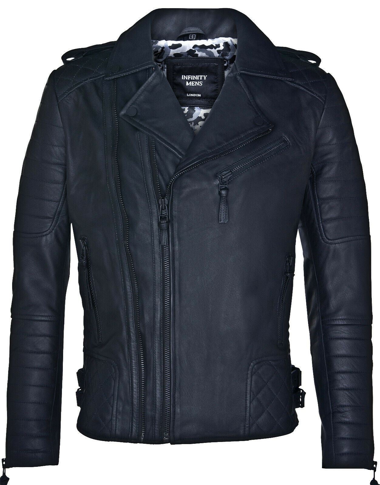 Mens Slim-Fit Double Zip Brando Leather Biker Jacket-Cairo