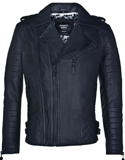Mens Slim-Fit Double Zip Brando Leather Biker Jacket-Cairo