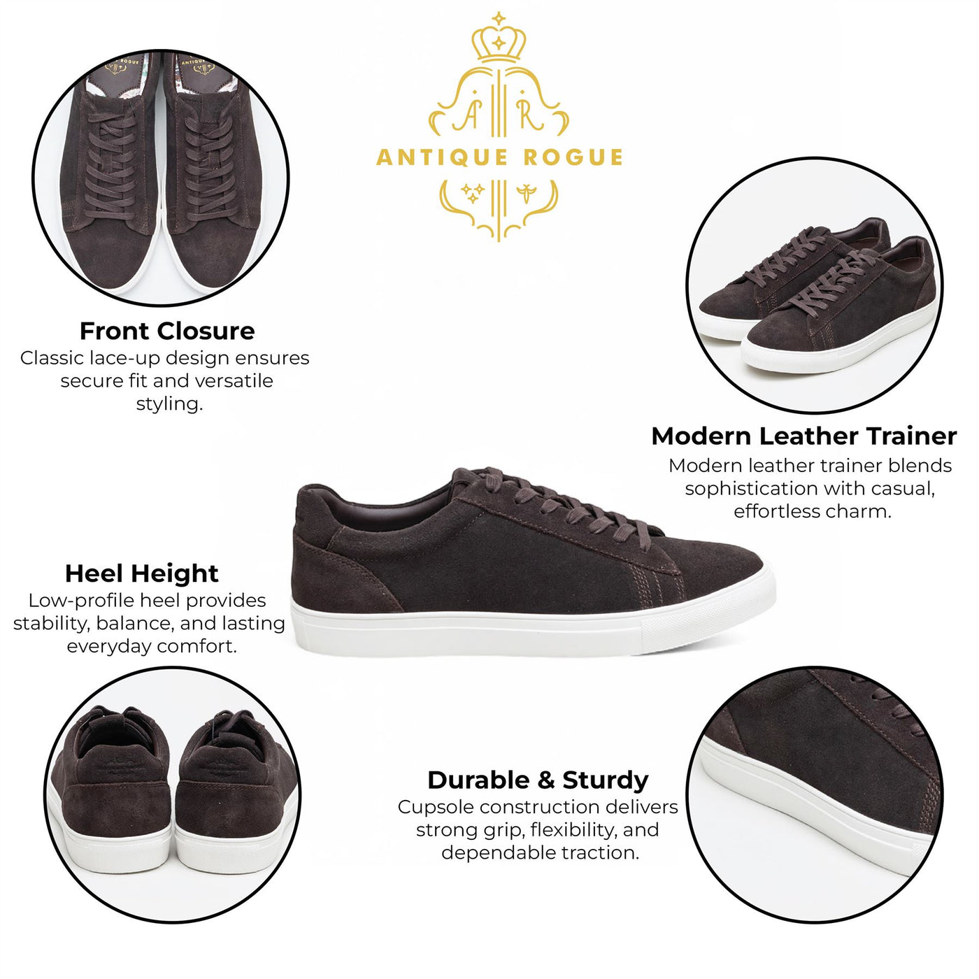 Antique Rogue Men’s Brown Suede Leather Trainer Sneaker Shoes - Gibbs