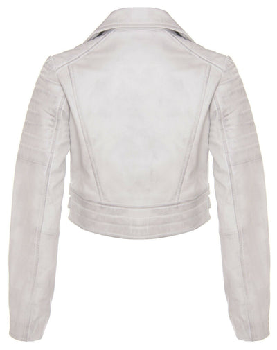 Womens Cropped Brando Leather Biker Jacket-Damascus