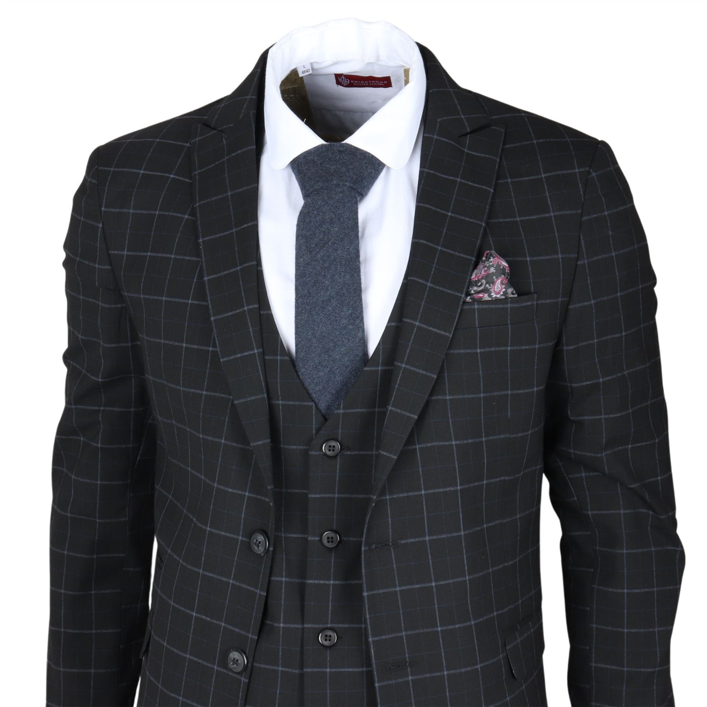 Men's Black Checked 3 Piece Suit Tailored Fit