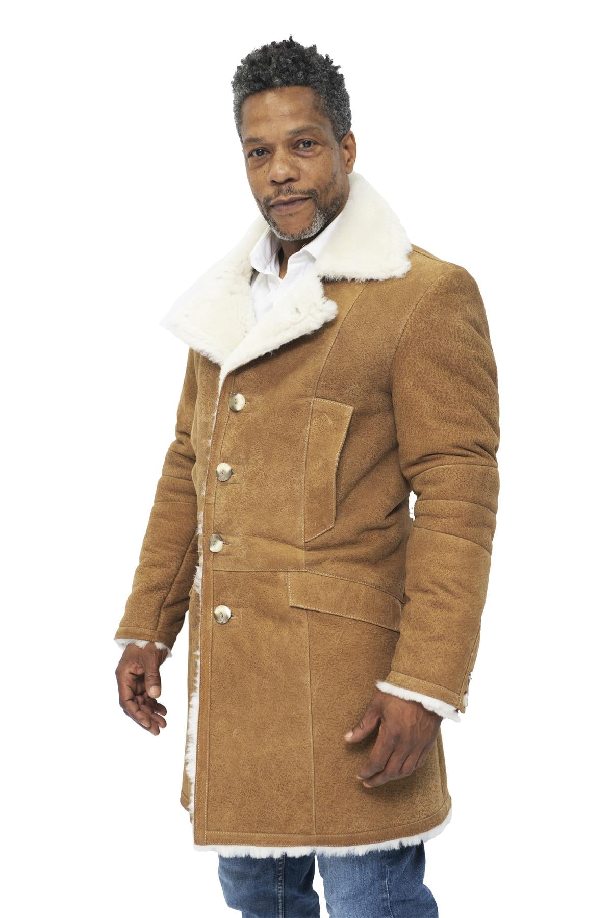 Mens Warm Sheepskin Trench Coat-Managua