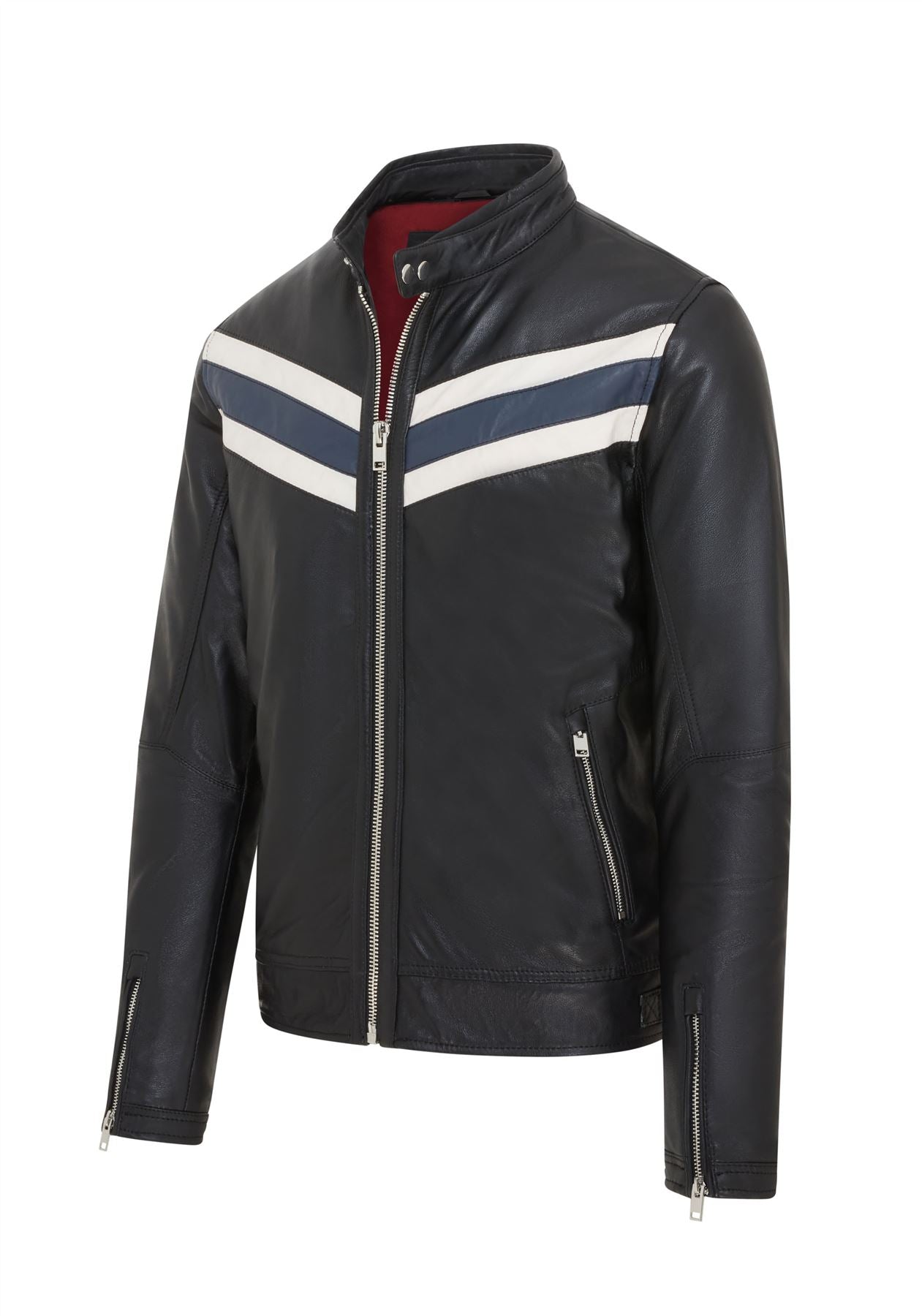 Mens Black Café Racer Biker Leather Jacket - Aniak