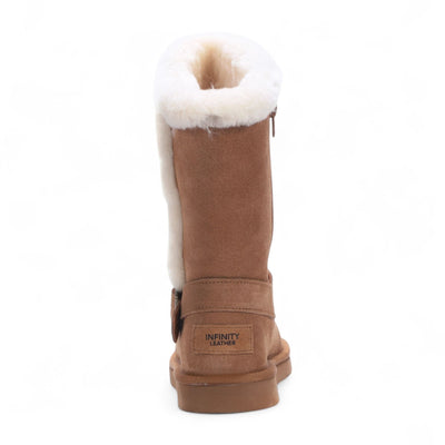 Women's Genuine Sheepskin Suede Calf Winter Warm Boots - Redwood